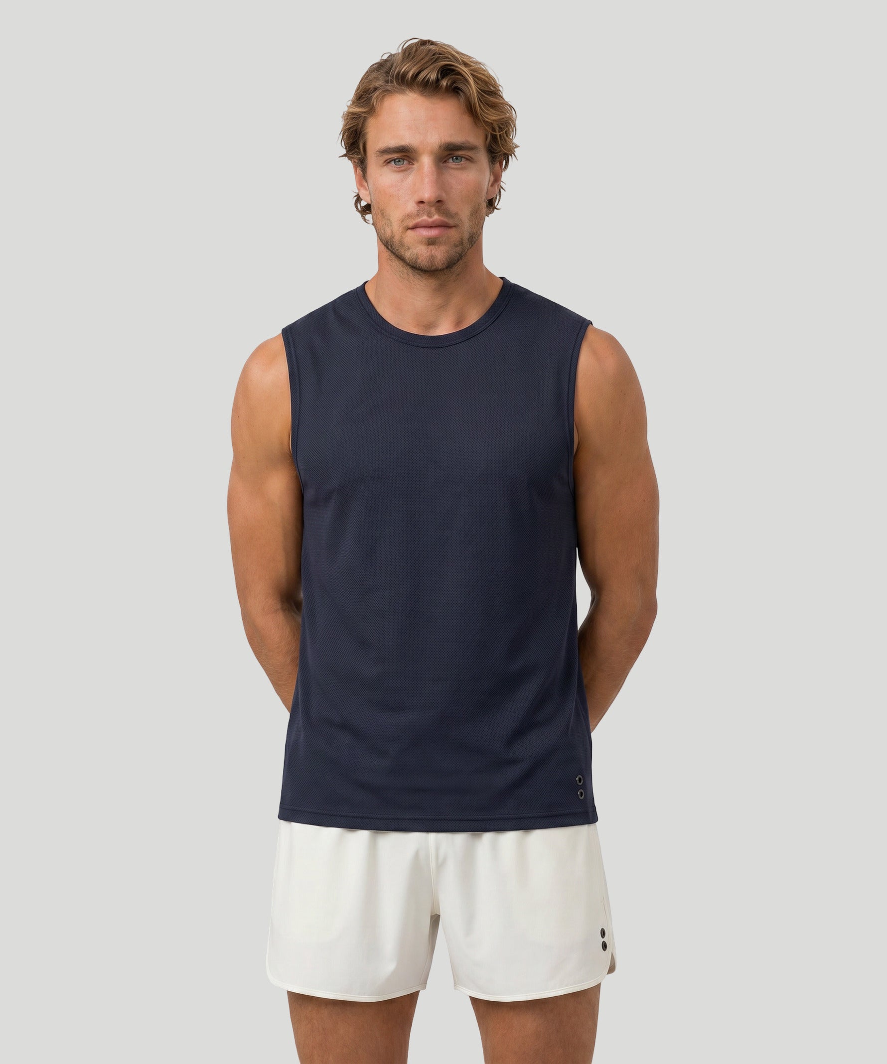 Mesh Sleeveless T-Shirt: Navy