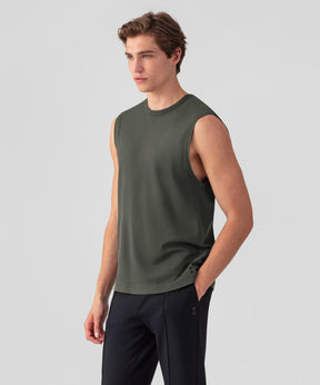 Cotton Mesh Sleeveless T-Shirt: Dark Khaki