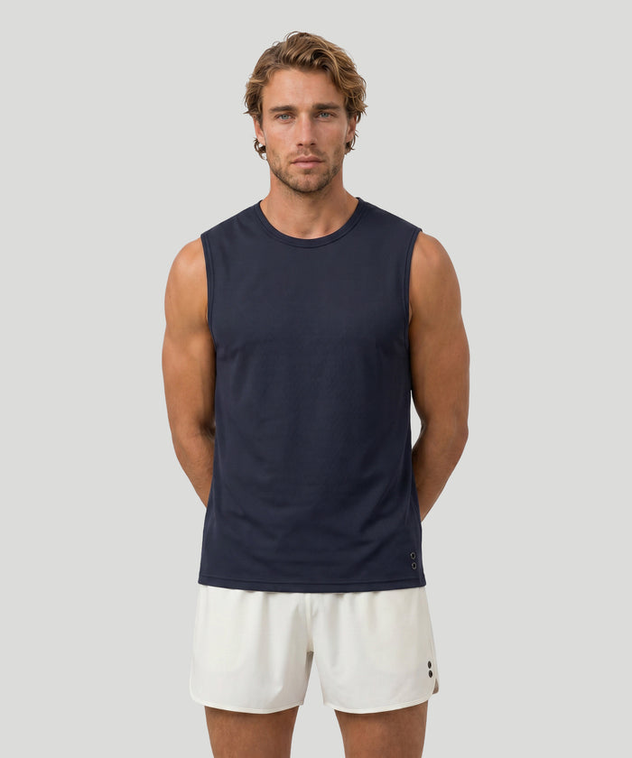 Mesh Sleeveless T-Shirt: Navy