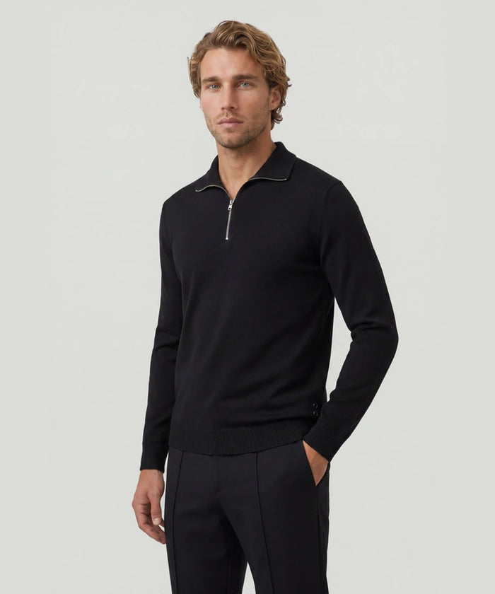 Cotton-Silk RD Polo Long Sleeve: Black