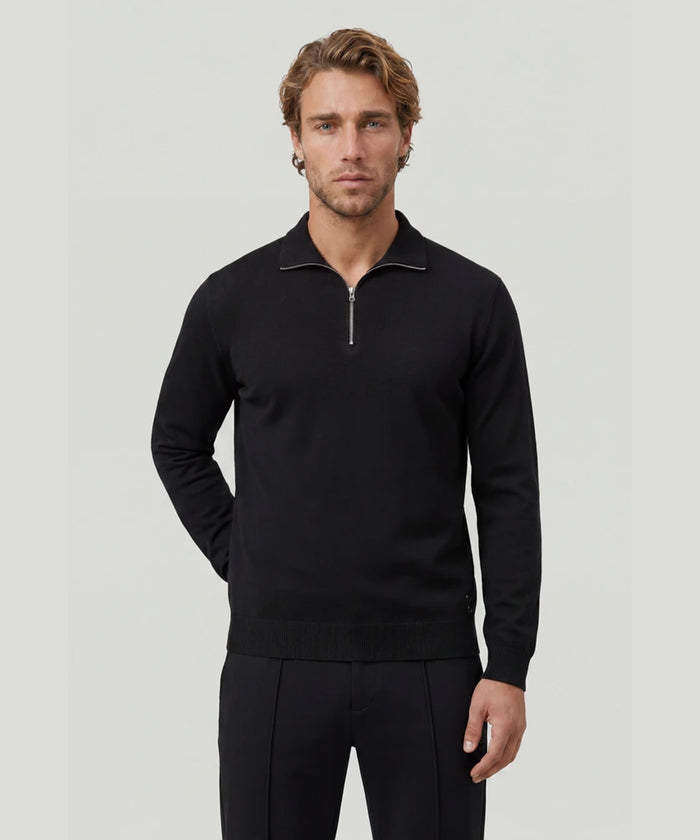 Cotton-Silk RD Polo Long Sleeve: Black