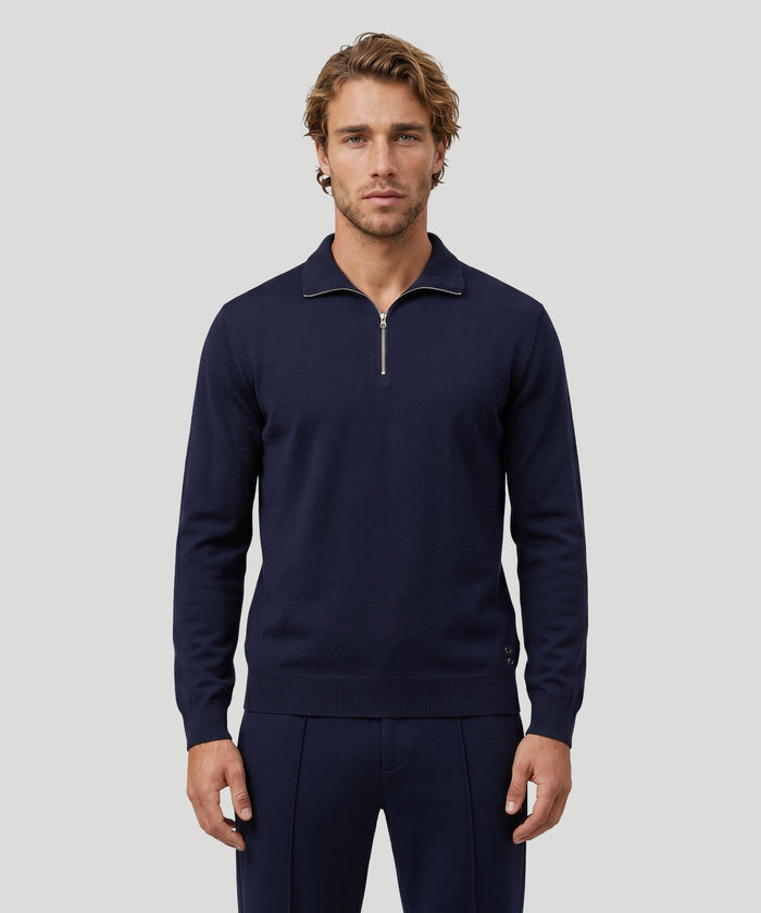 Cotton-Silk RD Polo Long Sleeve: Navy