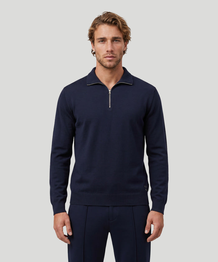 Cotton-Silk RD Polo Long Sleeve: Navy