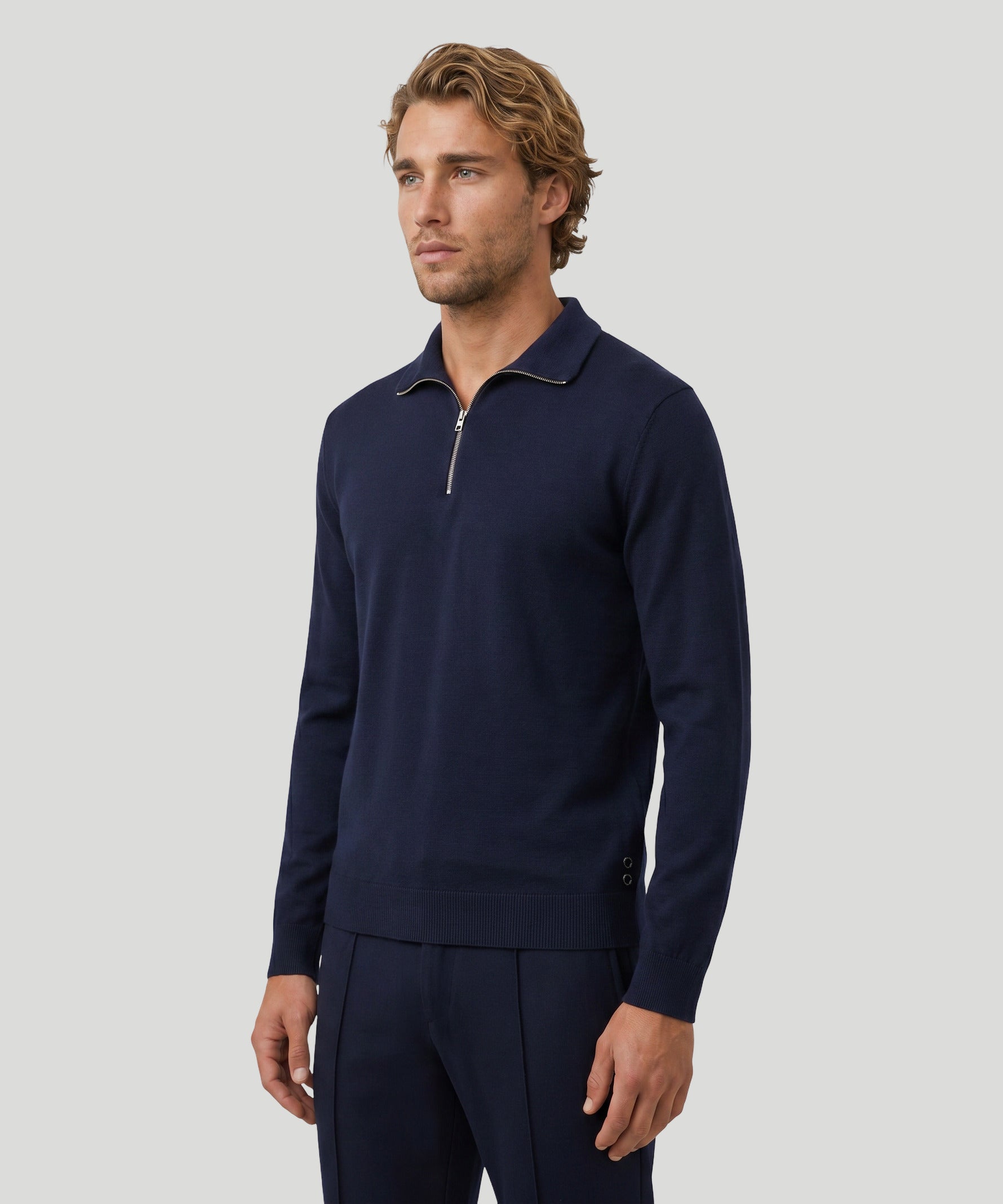 Cotton-Silk RD Polo Long Sleeve: Navy