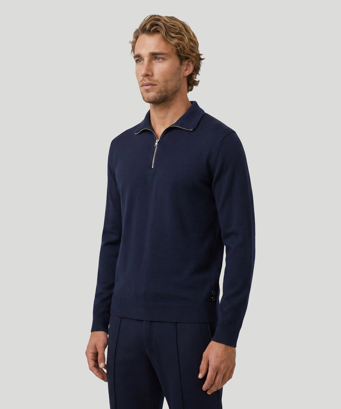 Cotton-Silk RD Polo Long Sleeve: Navy