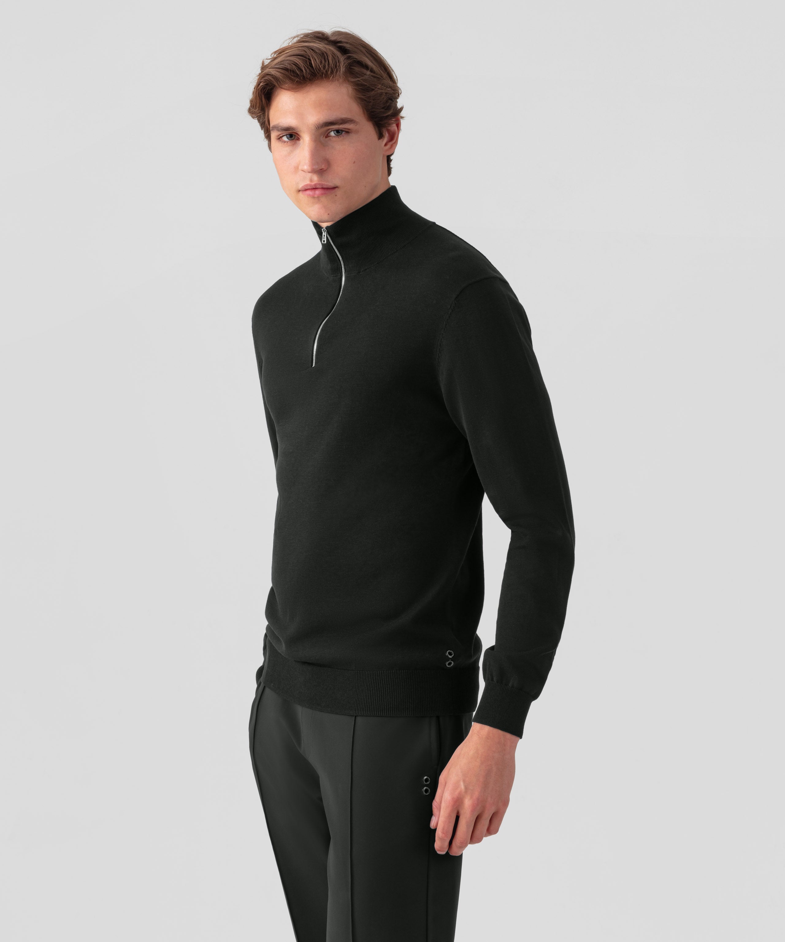 Cotton Silk RD Polo Long Sleeve: Black