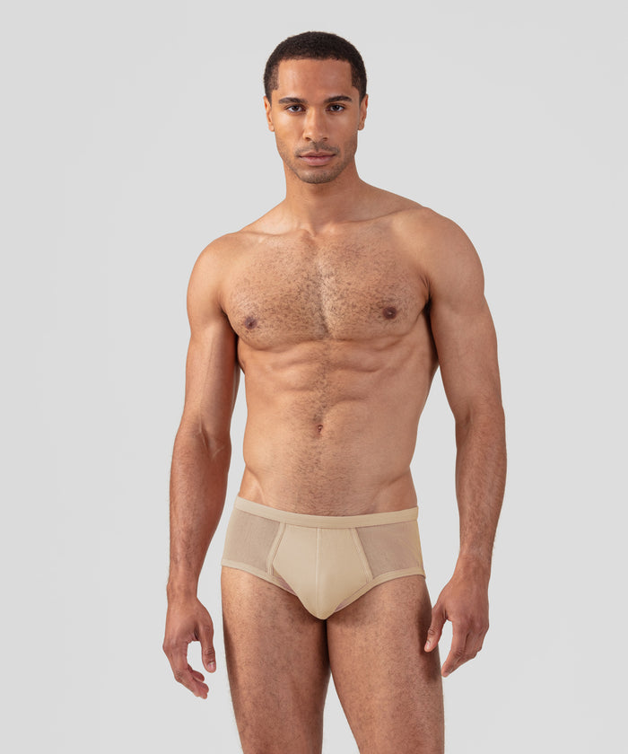 Mesh Y-Front Briefs: Nude