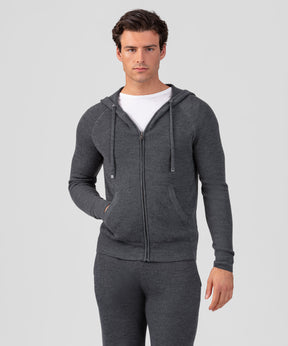 Ribbed Wool Zipped Hoodie Sweater: Cosmo Grey