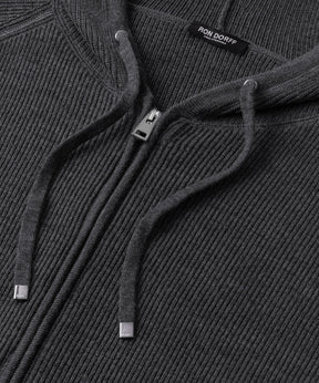 Ribbed Wool Zipped Hoodie Sweater: Cosmo Grey