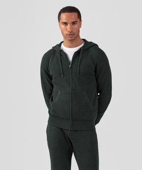 Ribbed Wool Zipped Hoodie Sweater: Dark Khaki