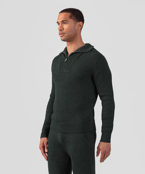 Ribbed Wool Half Zip Sweater: Dark Khaki