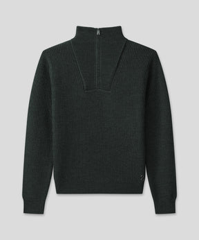 Ribbed Wool Half Zip Sweater: Dark Khaki