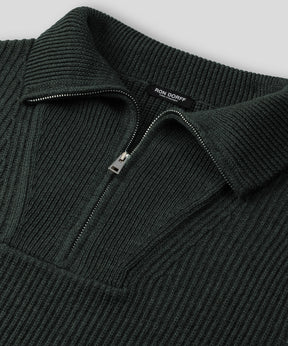 Ribbed Wool Half Zip Sweater: Dark Khaki