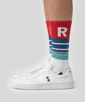 Sport Socks w. Retro Stripes: Shocking Red