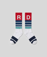 Sport Socks w. Retro Stripes: Shocking Red
