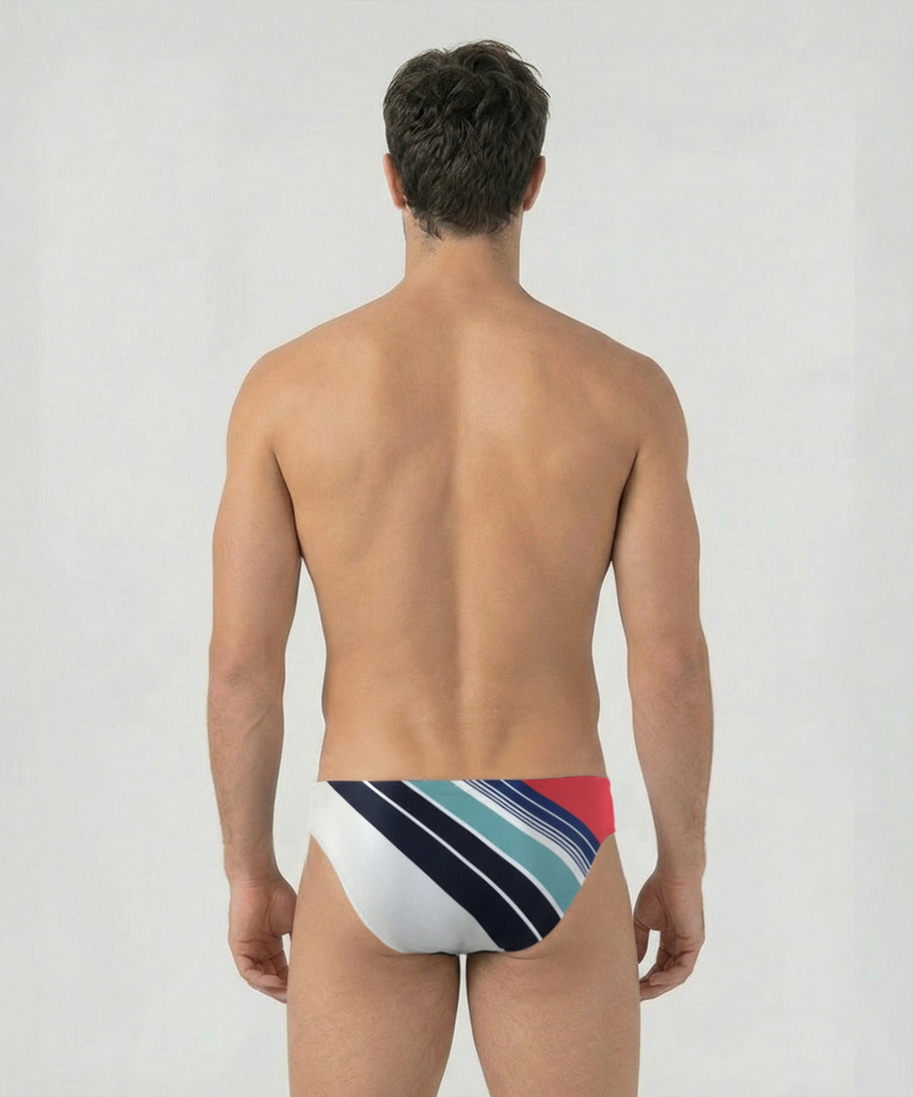 Slim Swim Briefs w. Retro Stripes: Shocking Red