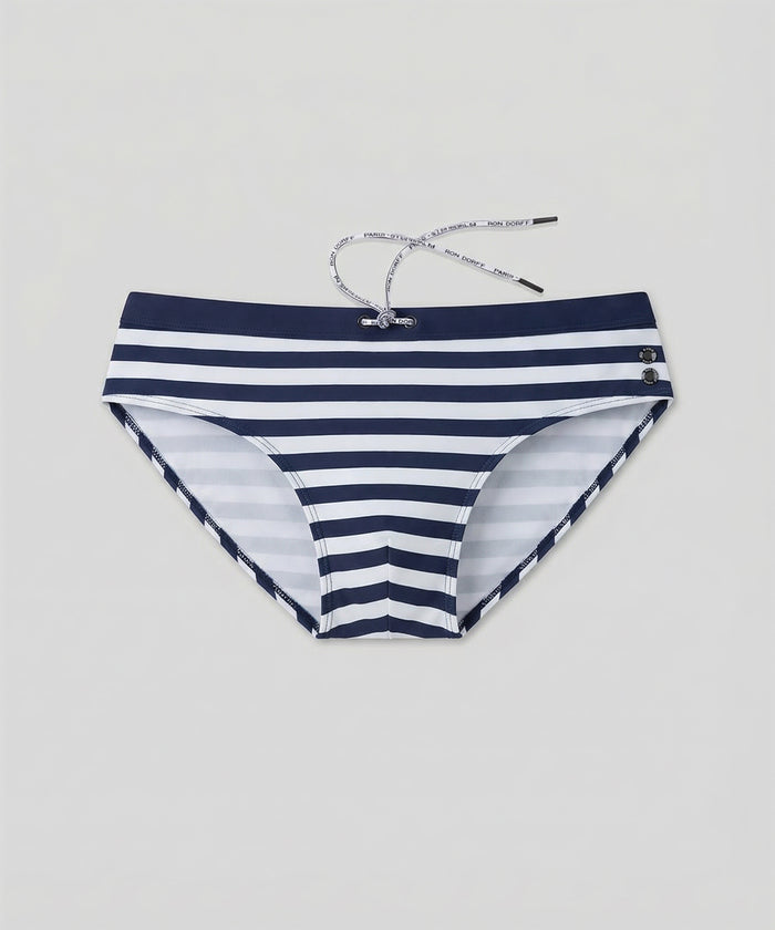 Swim Briefs Horizontal Stripes w. Waistband: Navy/White