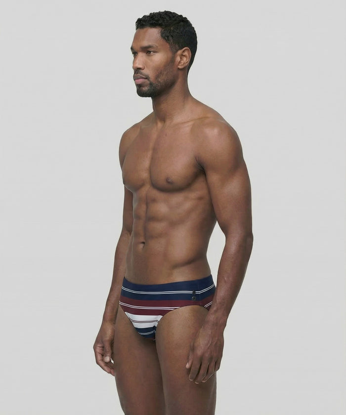 Swim Briefs w. Irregular Stripes: Red