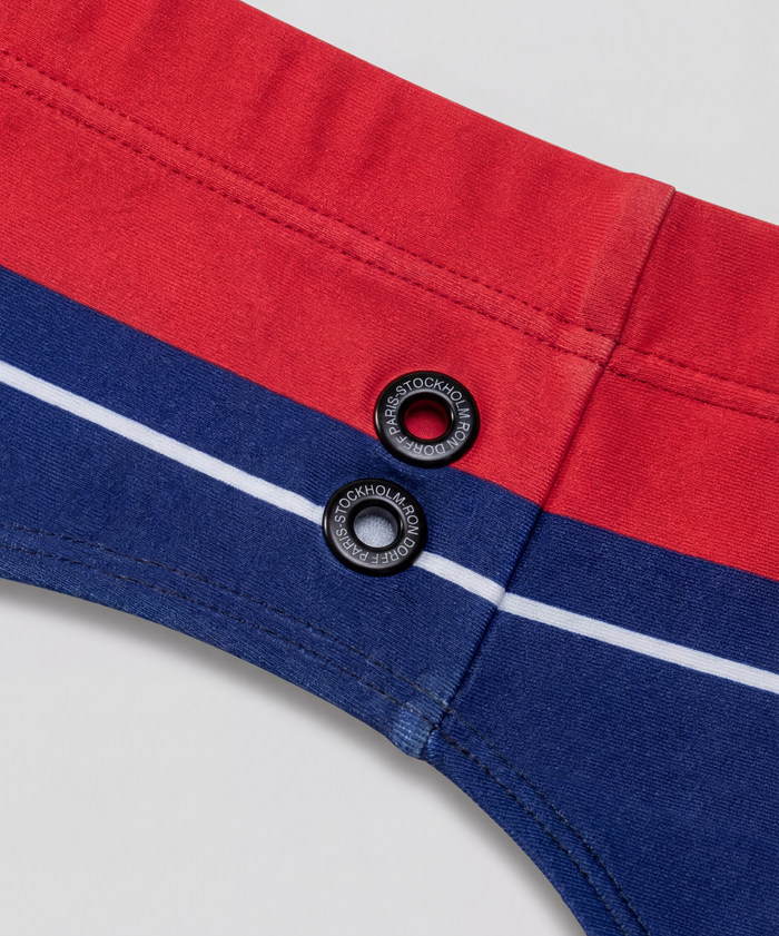 Swim Briefs w. Retro Stripes: Shocking Red
