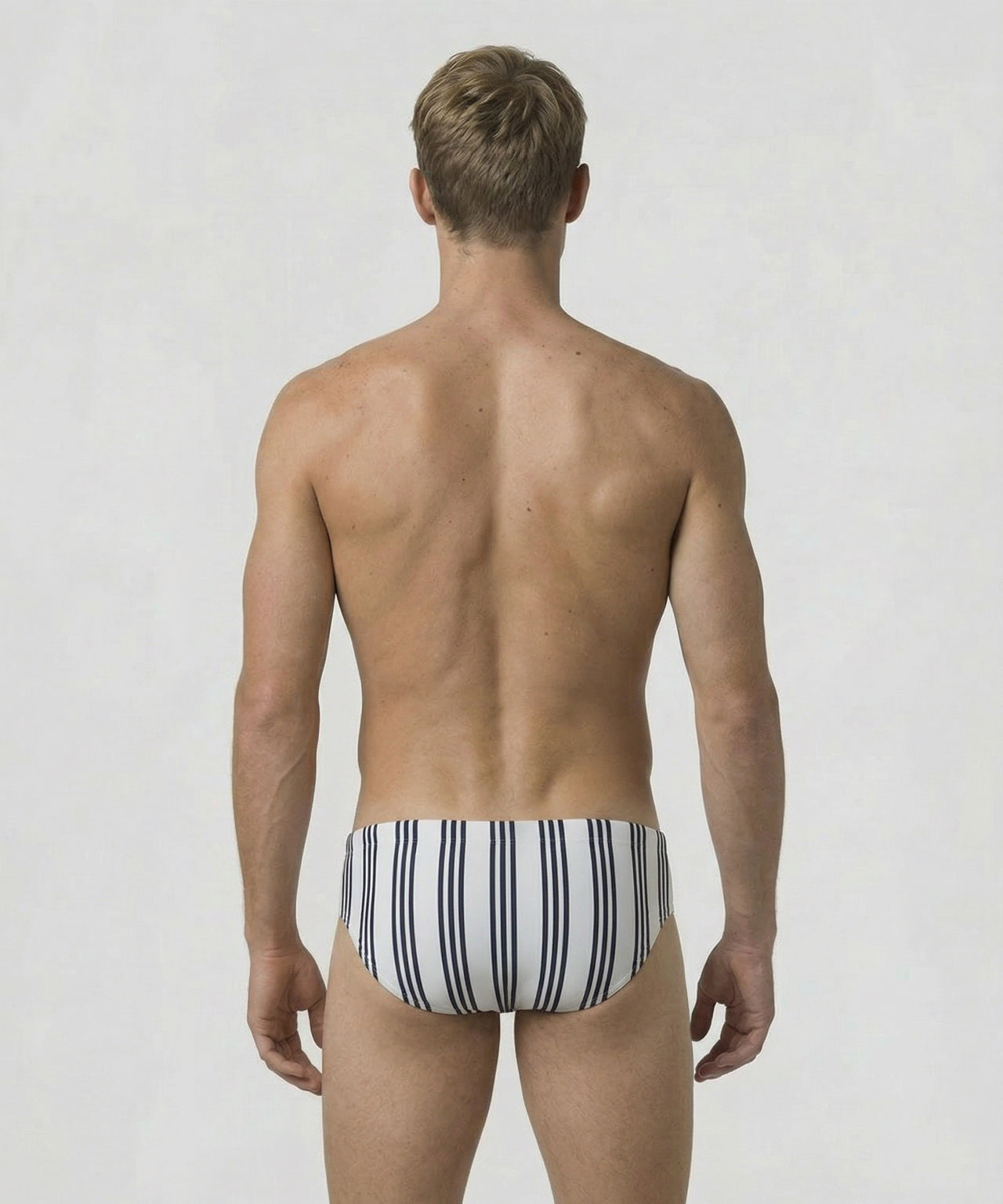 Swim Briefs w. Vertical Thin Stripes: White