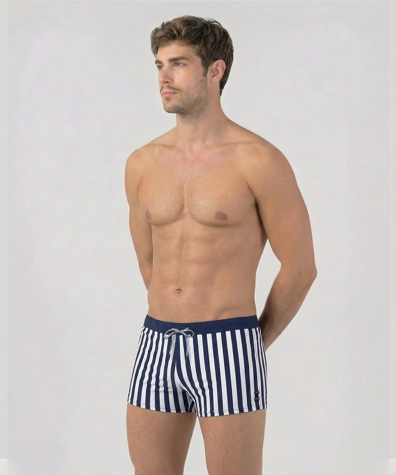 Swim Trunks Vertical Stripes w. Waistband: Navy/White