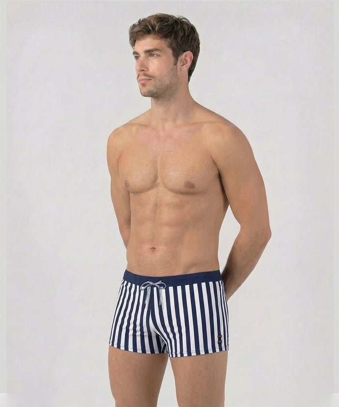 Swim Trunks Vertical Stripes w. Waistband: Navy/White