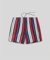 Swim Shorts w. Irregular Stripes: Red