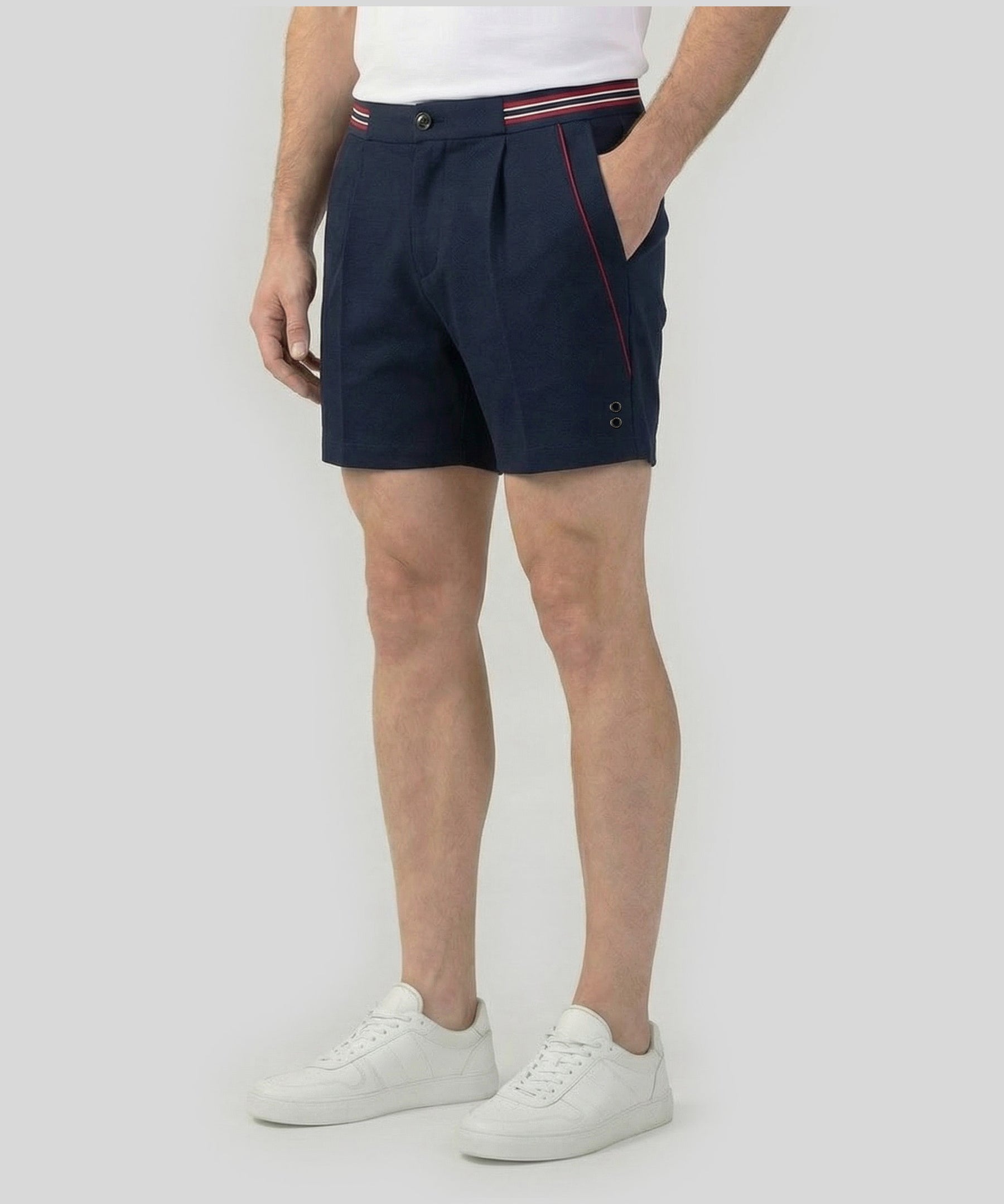 RD Tennis Shorts w. Striped Waist: Navy