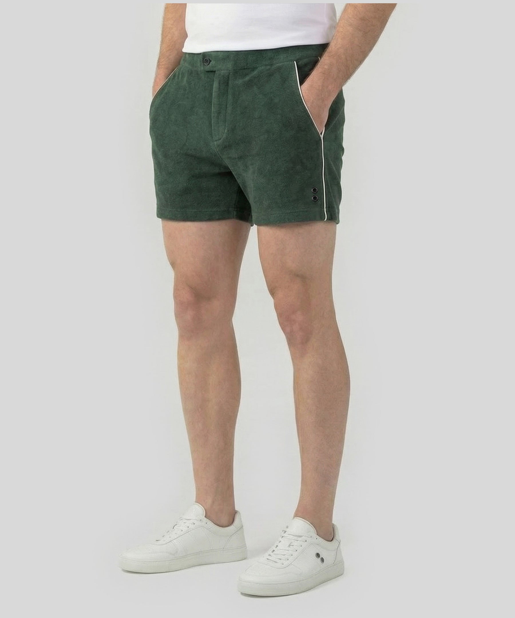 Cotton Terry Tennis Shorts w. Piping: Court Green