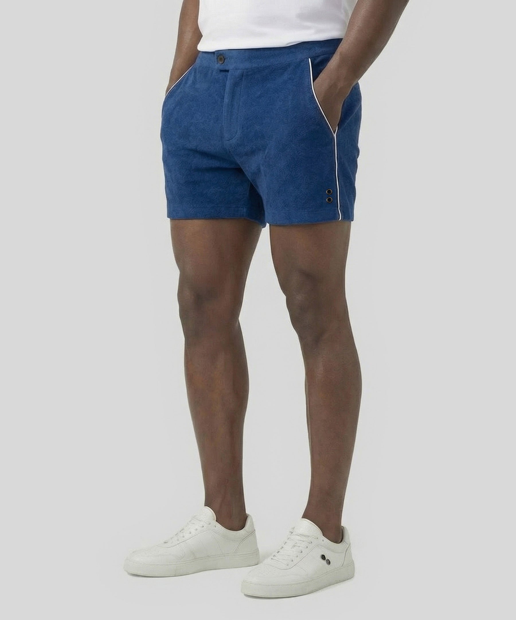 Cotton Terry Tennis Shorts w. Piping: Bleu
