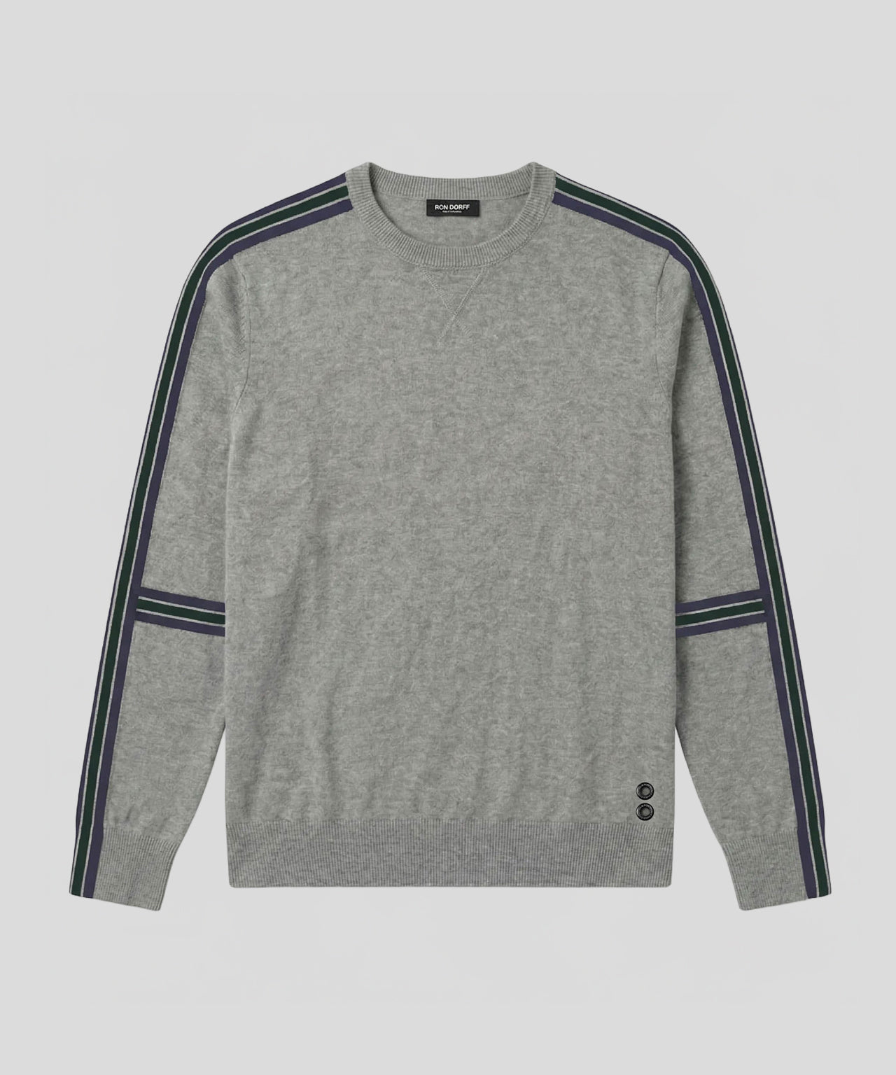 Cotton Cashmere Sweater w. Stripes: Grey Melange
