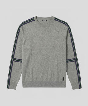 Cotton Cashmere Sweater w. Stripes: Grey Melange