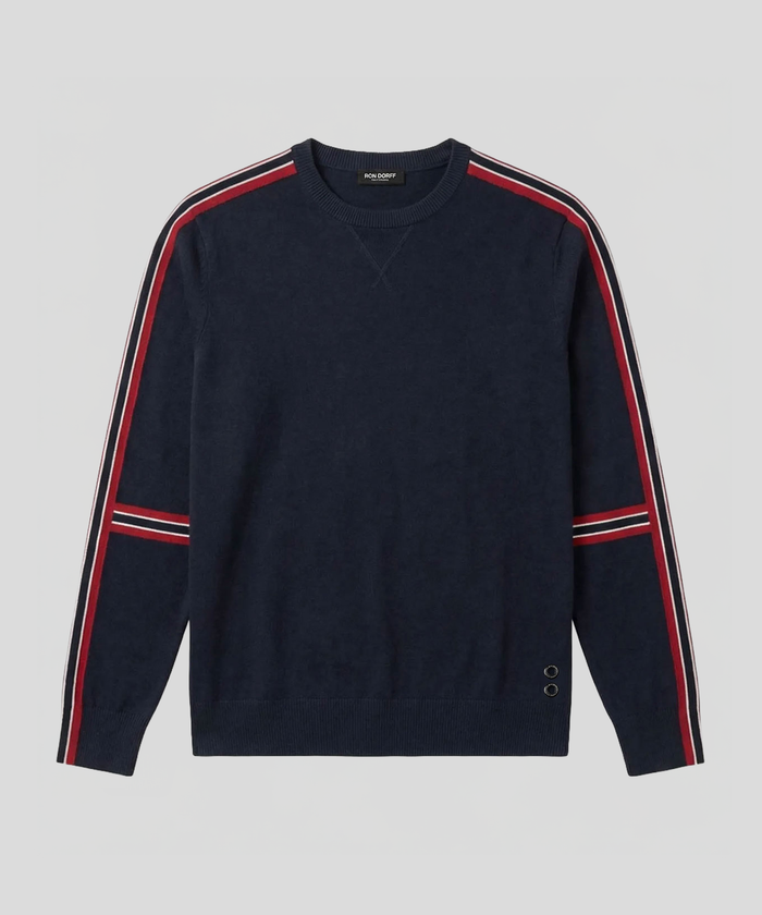 Cotton Cashmere Sweater w. Stripes: Navy