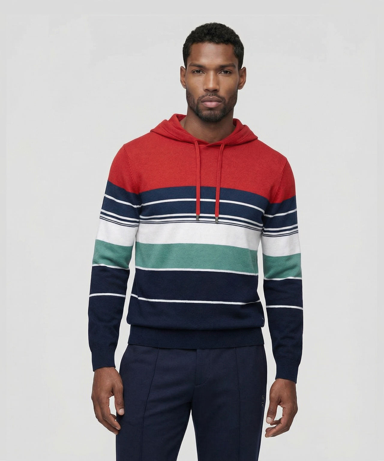 Cotton Hoodie w. Retro Stripes: Shocking Red