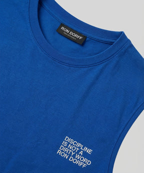 Organic Cotton Sleeveless T-Shirt "DISCIPLINE": Bleu
