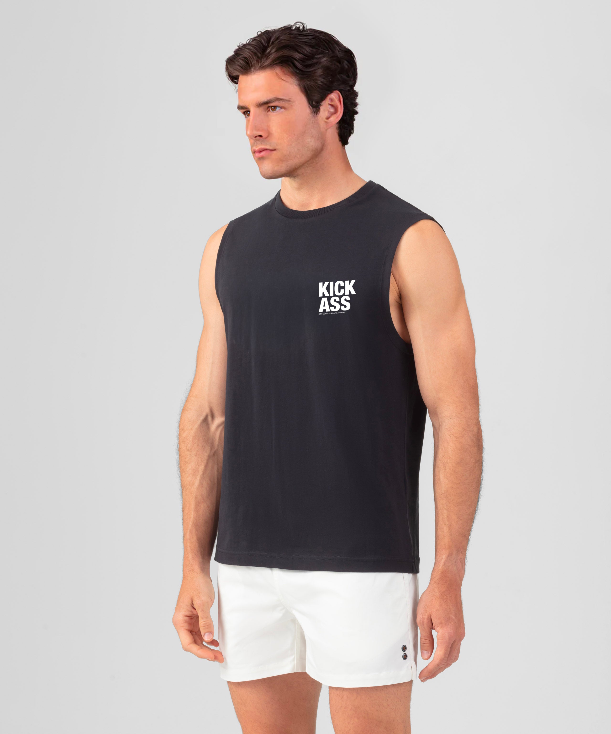 Organic Cotton Sleeveless T-Shirt "KICK ASS": Black