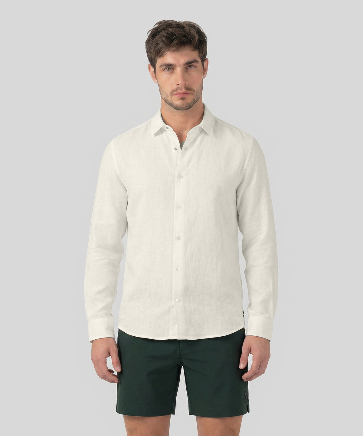 Cotton Linen Long Sleeve Shirt: Off White