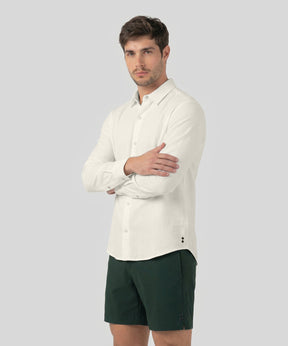 Cotton Linen Long Sleeve Shirt: Off White