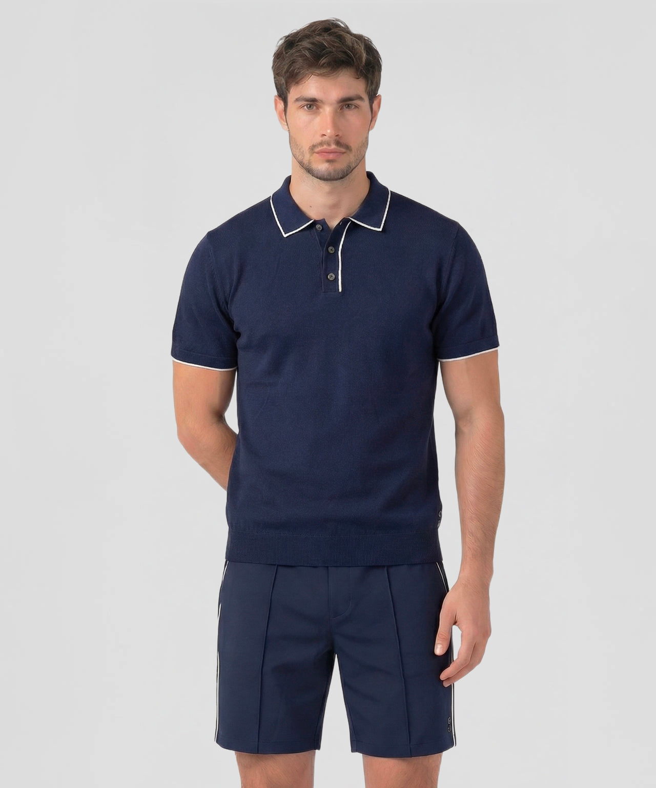 Cotton-Silk Polo: Navy