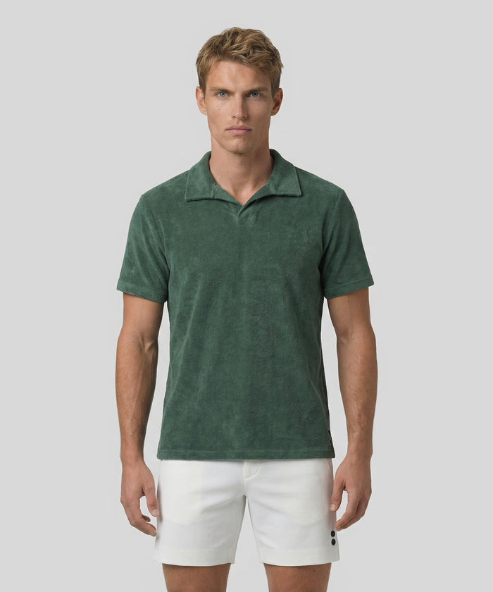 Cotton Terry V Neck Polo: Court Green