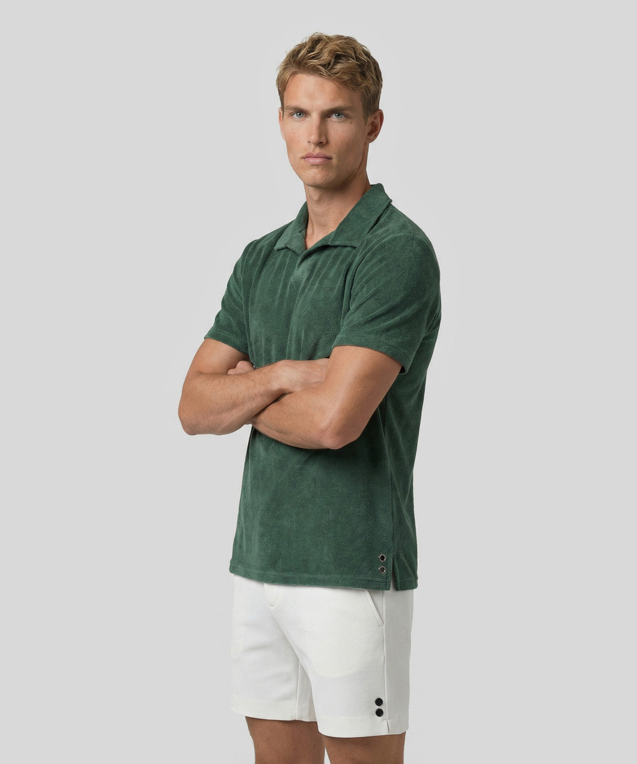 Cotton Terry V Neck Polo: Court Green