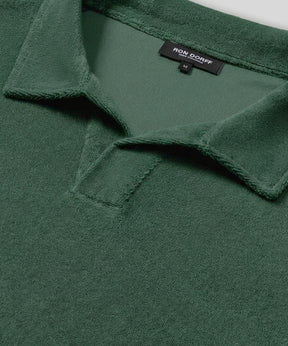 Cotton Terry V Neck Polo: Court Green