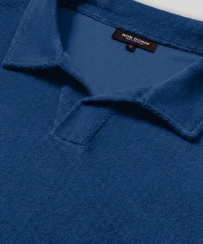 Cotton Terry V Neck Polo: Bleu