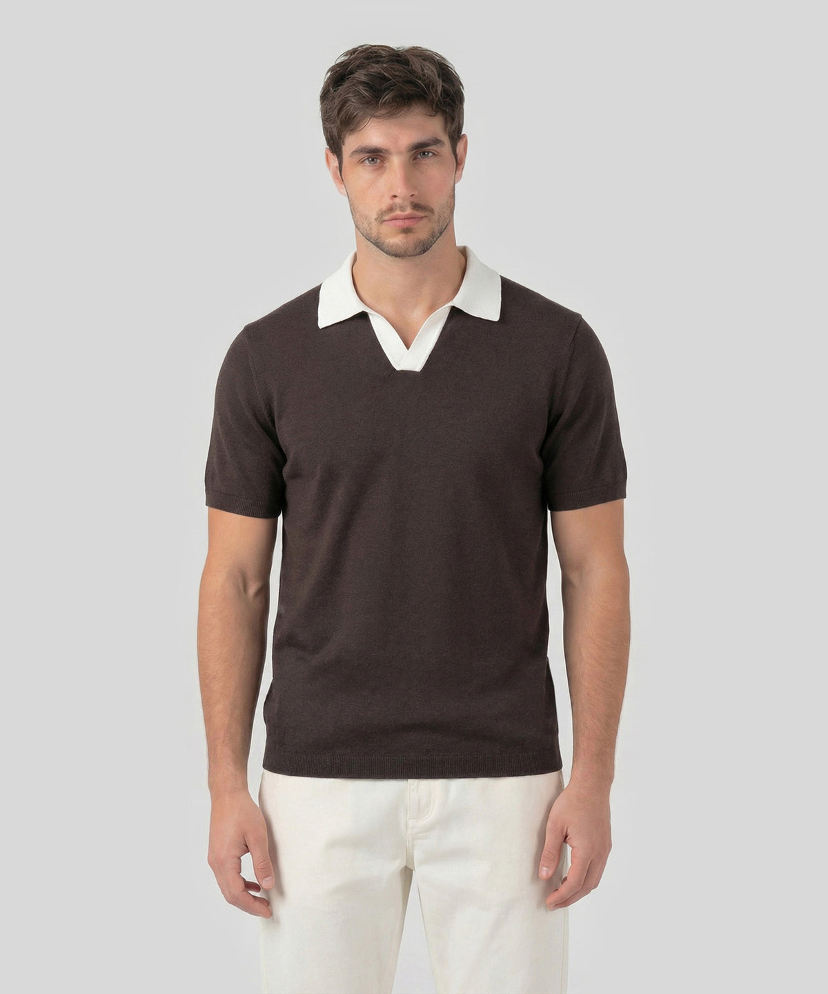 Cotton Linen Polo: Espresso Nude
