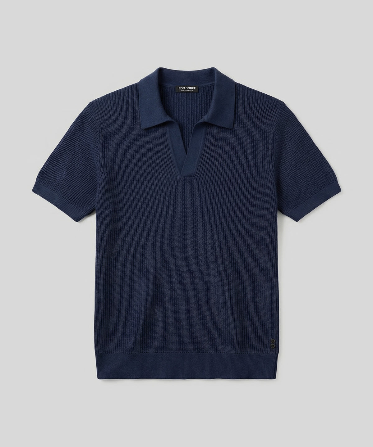 Knitted V Neck Polo: Navy