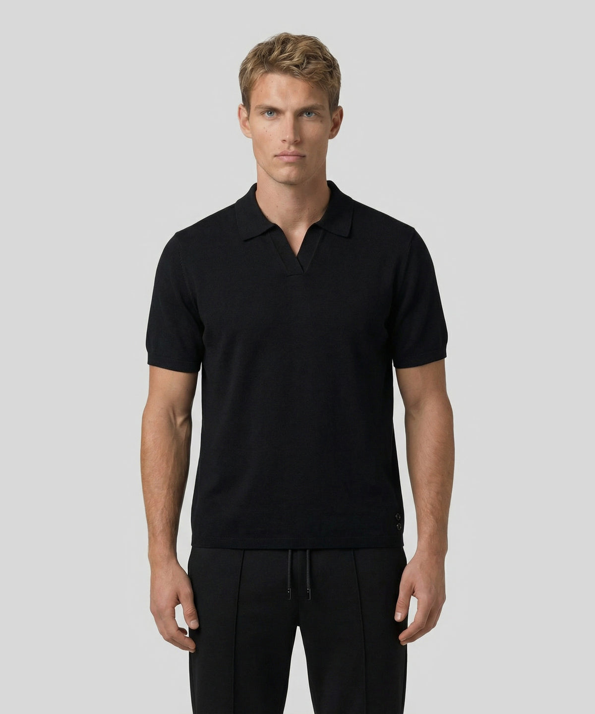 Cotton Linen Polo: Black