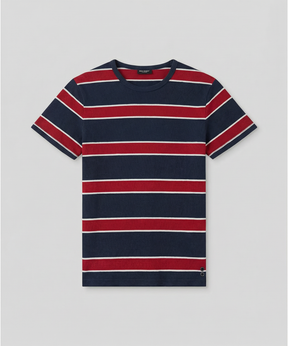 Cotton Piqué T-Shirt Eyelet Edition w. Stripes: Navy