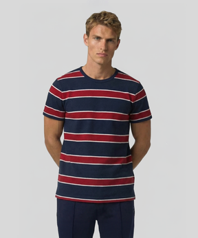 Cotton Piqué T-Shirt Eyelet Edition w. Stripes: Navy
