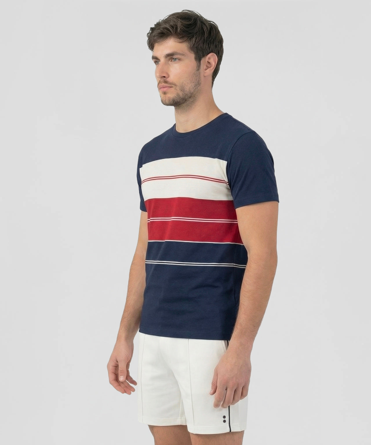 Organic Cotton T-Shirt w. Stripes: Navy