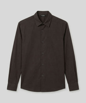 Cotton Linen Long Sleeve Shirt: Espresso